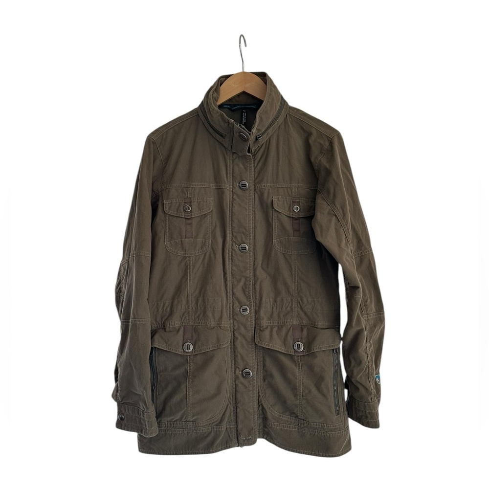 KUHL REKON JACKET SIZE‎ SMALL OLIVE GREEN UTILITY MILITARY CARGO ZIP HOODED